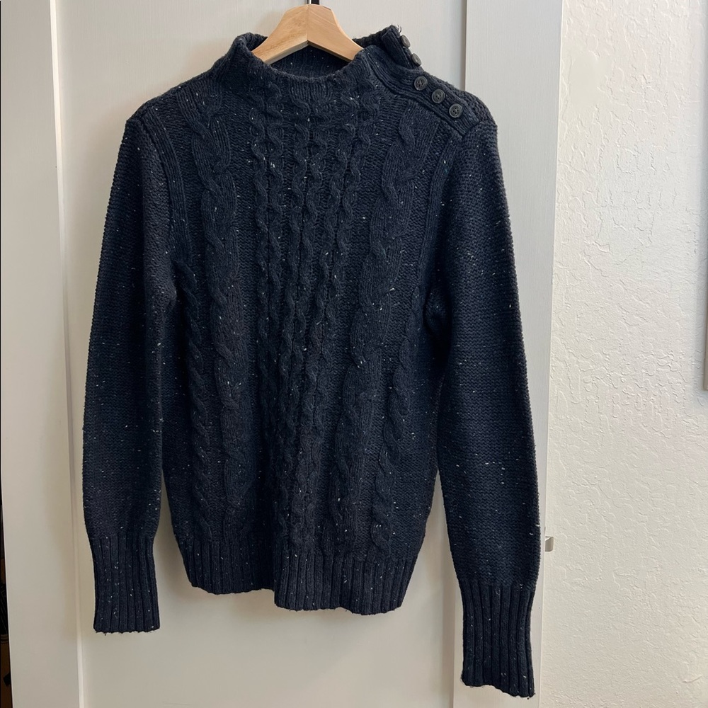 St. John’s Bay Cable Knit Speckled Turtleneck Buttoned Sweater - Womens Sz M